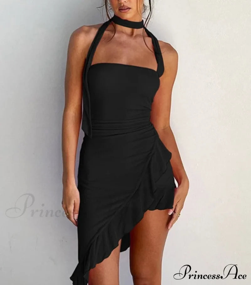 Draped Frill Tube Mini Dress Free From Label