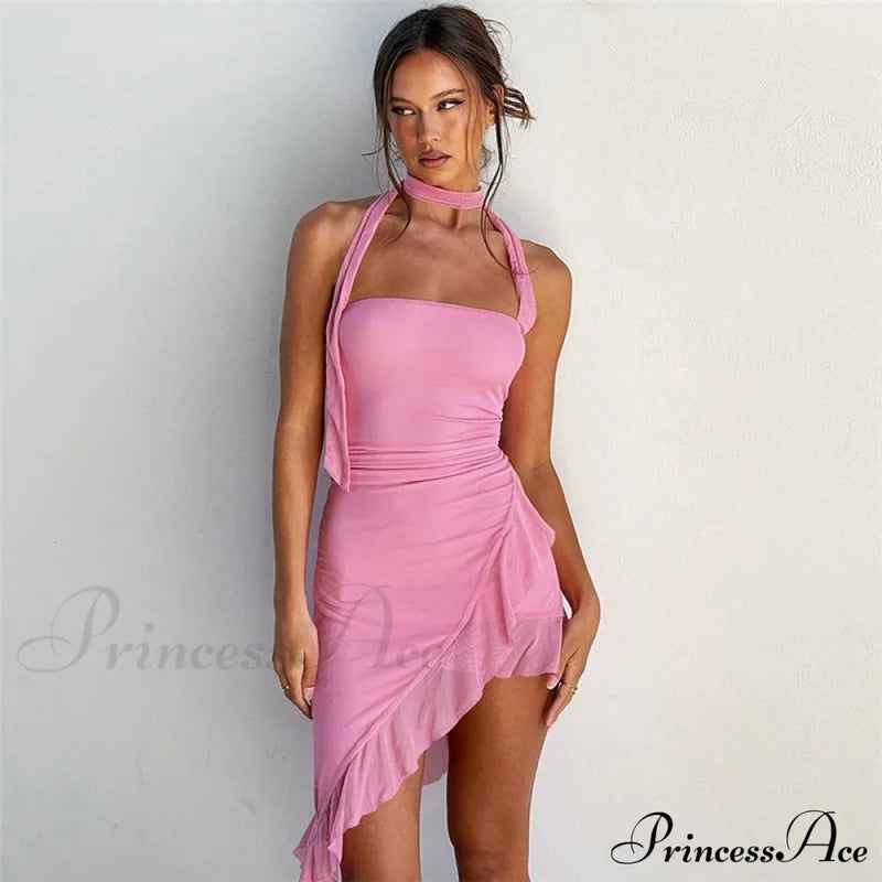 Draped Frill Stylish Tube Mini Dress
