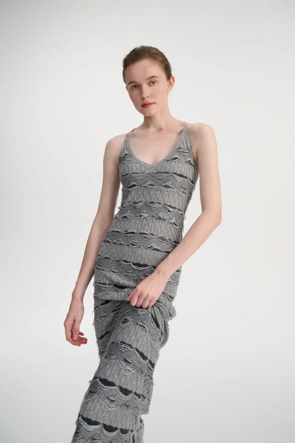 Drop stitch halter neck dress