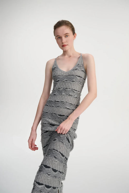 Drop stitch halter neck dress