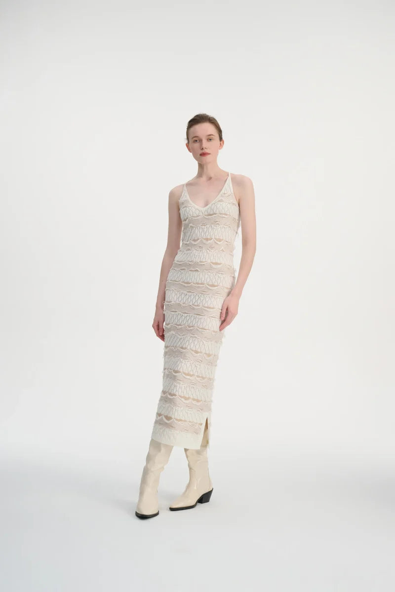 Drop stitch halter neck dress