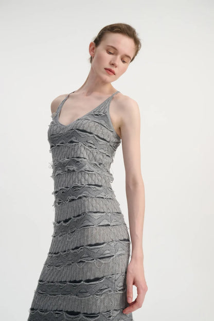 Drop stitch halter neck dress