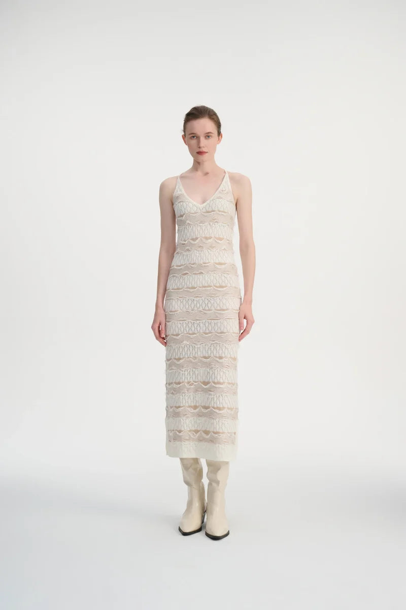 Drop stitch halter neck dress