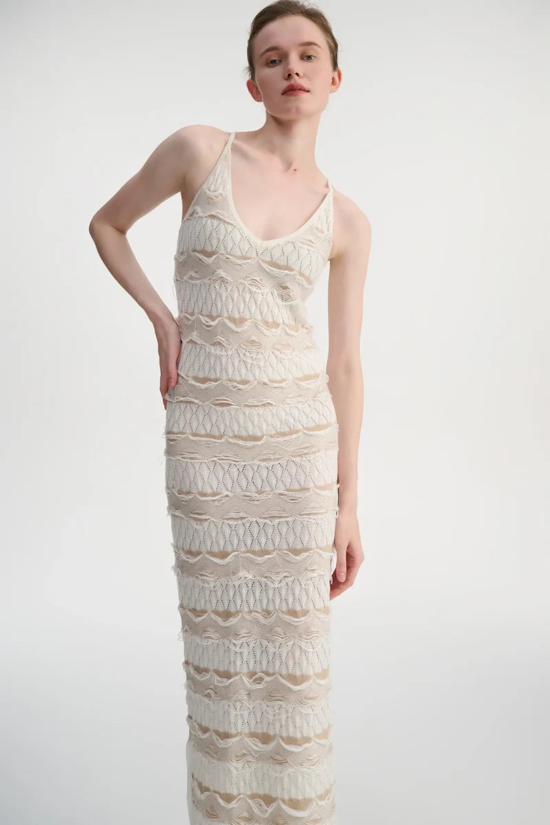 Drop stitch halter neck dress