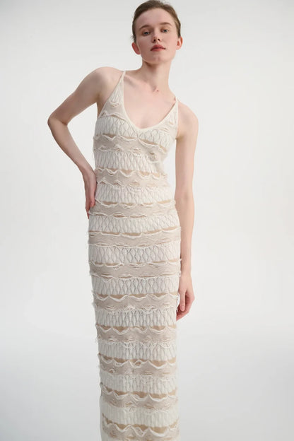 Drop stitch halter neck dress