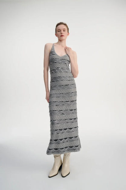 Drop stitch halter neck dress
