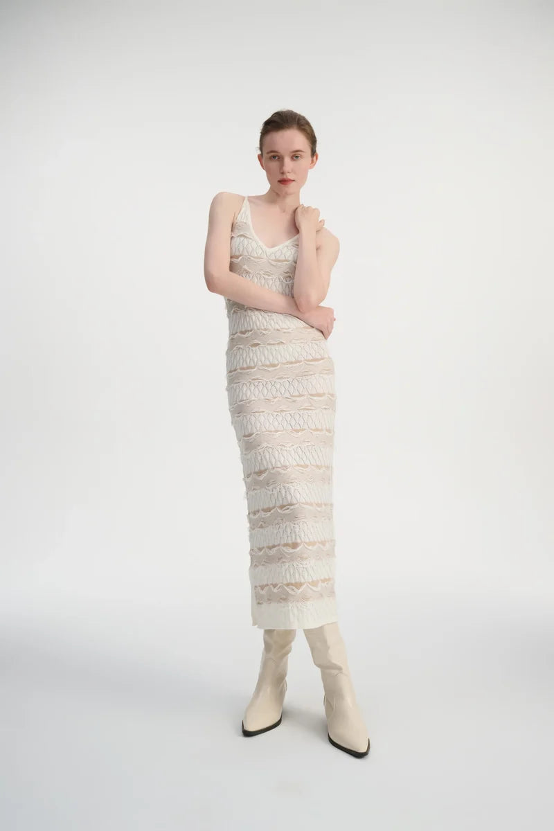 Drop stitch halter neck dress