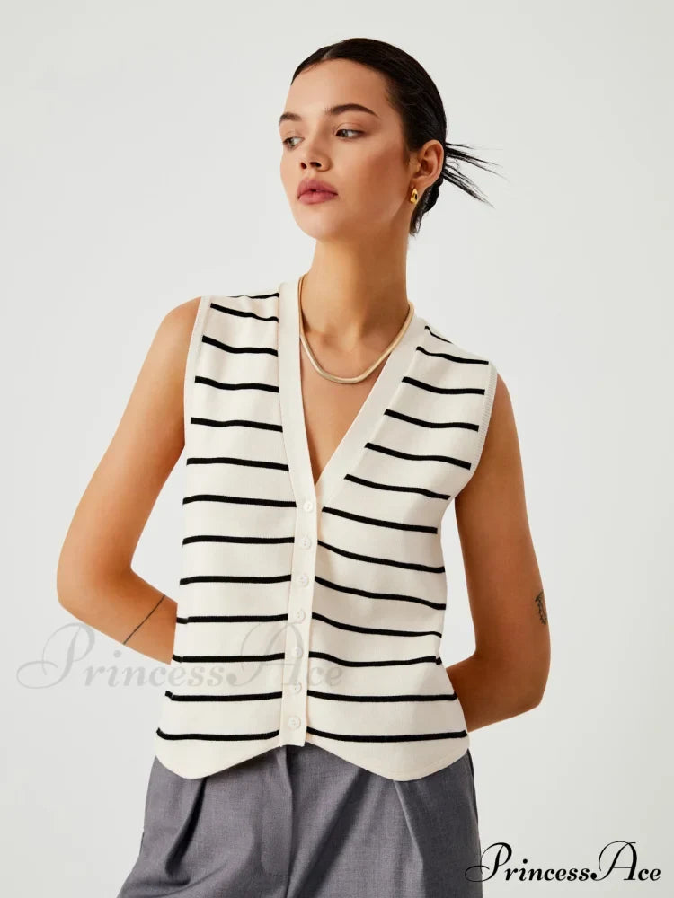 Effortless Charming Stripe Vest Sweaters-L