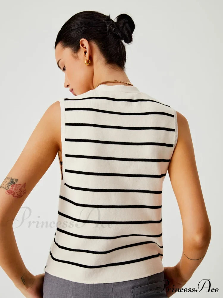 Effortless Charming Stripe Vest Sweaters-L