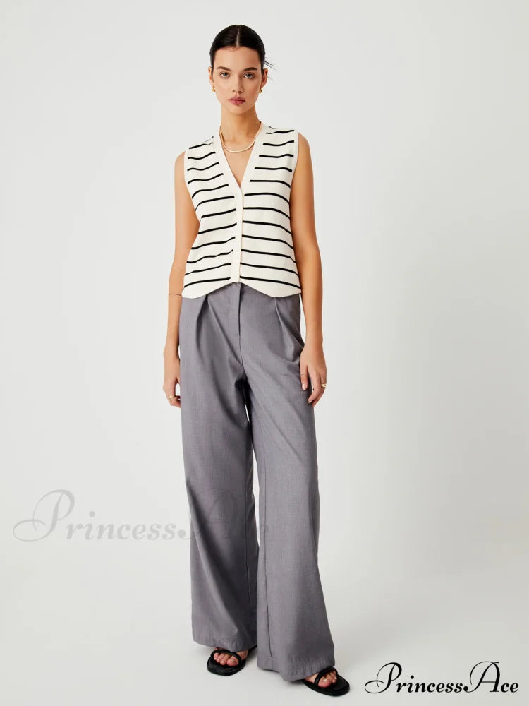 Effortless Charming Stripe Vest Sweaters-L