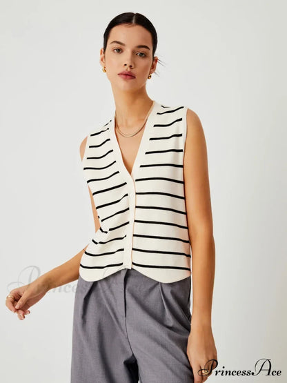 Effortless Charming Stripe Vest Sweaters-L