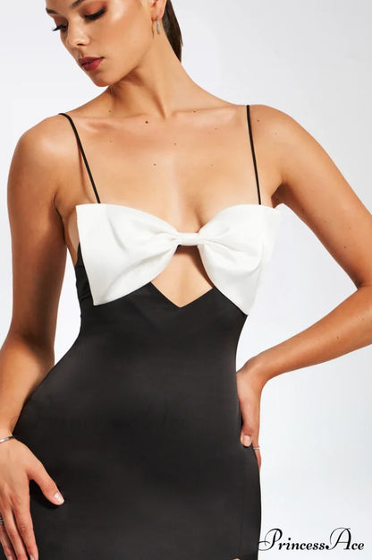 Eleanor Black & Charming White Bow Satin Gown