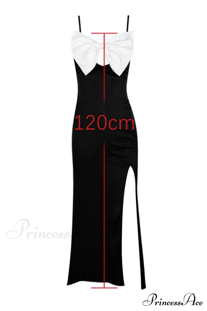 Eleanor Black & Charming White Bow Satin Gown