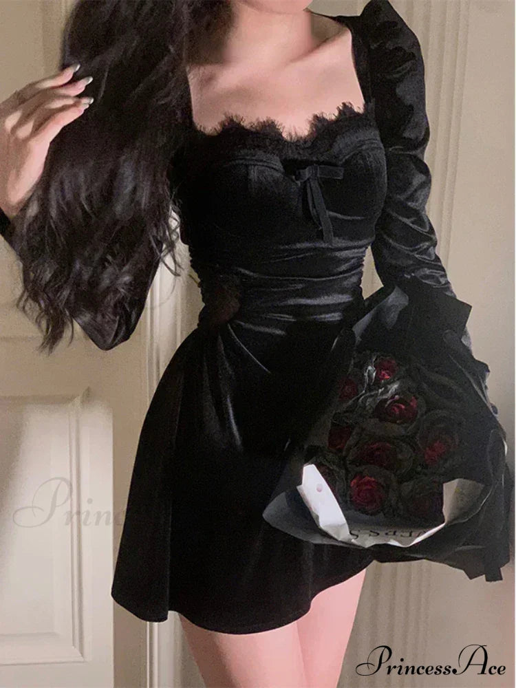 Elegant Midi Dress Trendy With Puff Sleeves Mini Dress / S