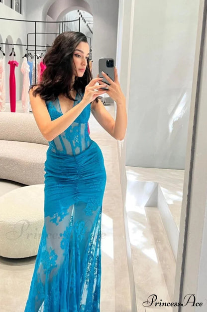 Elsa Halterneck Stylish See-Through Maxi Dress