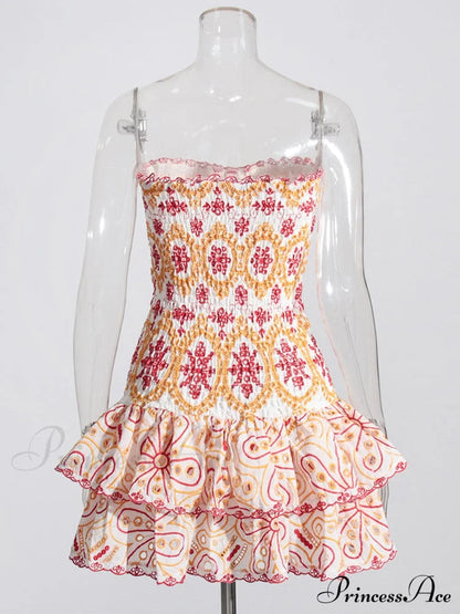 Embroidered Design Tube Charming Ruched Mini Dress