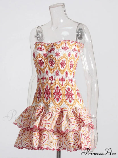Embroidered Design Tube Charming Ruched Mini Dress