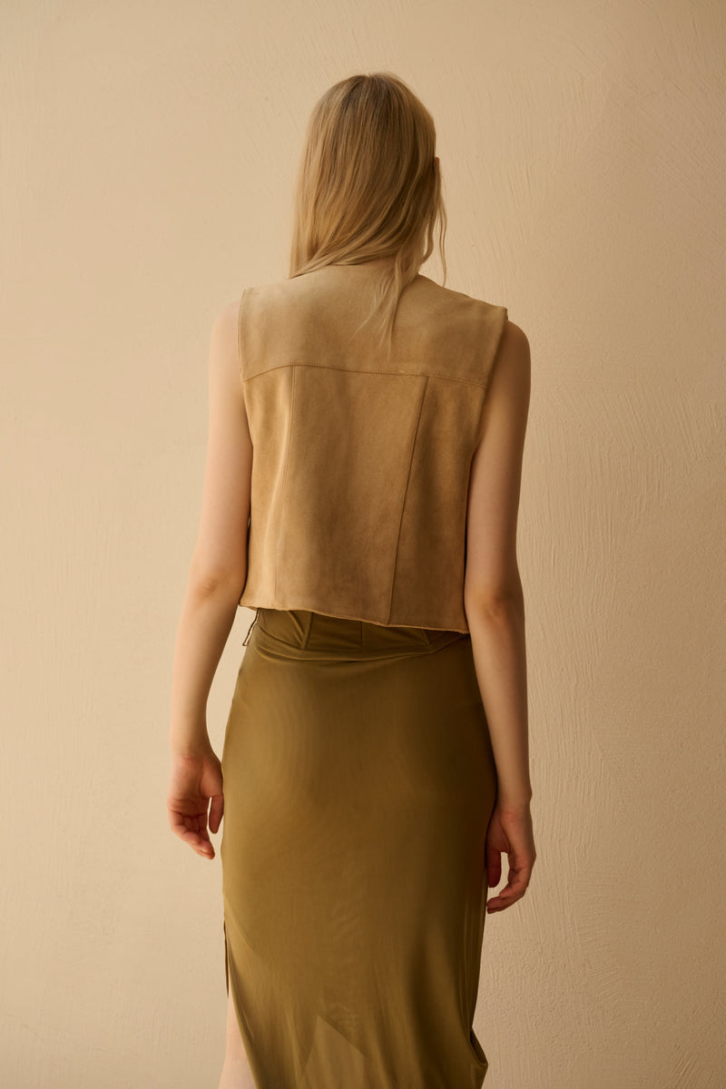 Embroidered faux suede vest