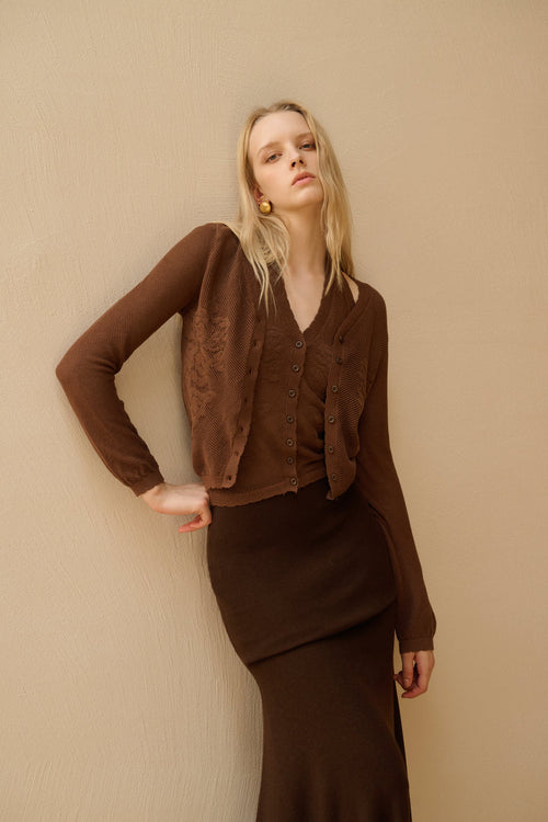 Embroidered openwork knit set