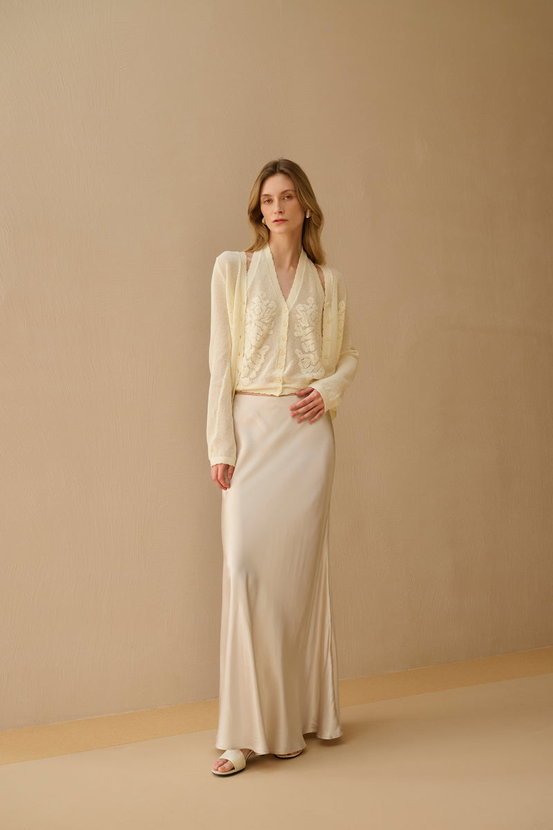 Embroidered openwork knit set