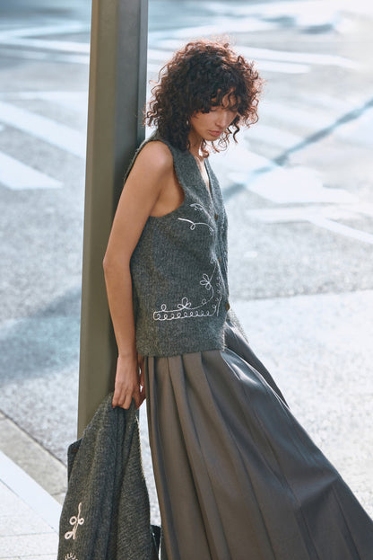 Embroidered wool blend vest