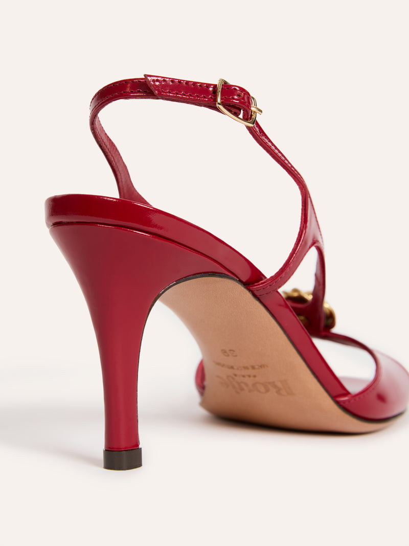 ROSA red leather stiletto-heel sandals, side view by Rouje