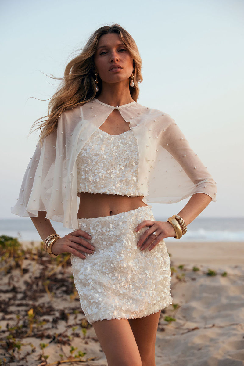 Esme White Sequin Crop Top