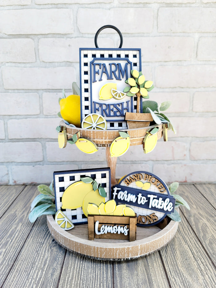 Farmhouse Lemon Tiered Tray Set- wholesale