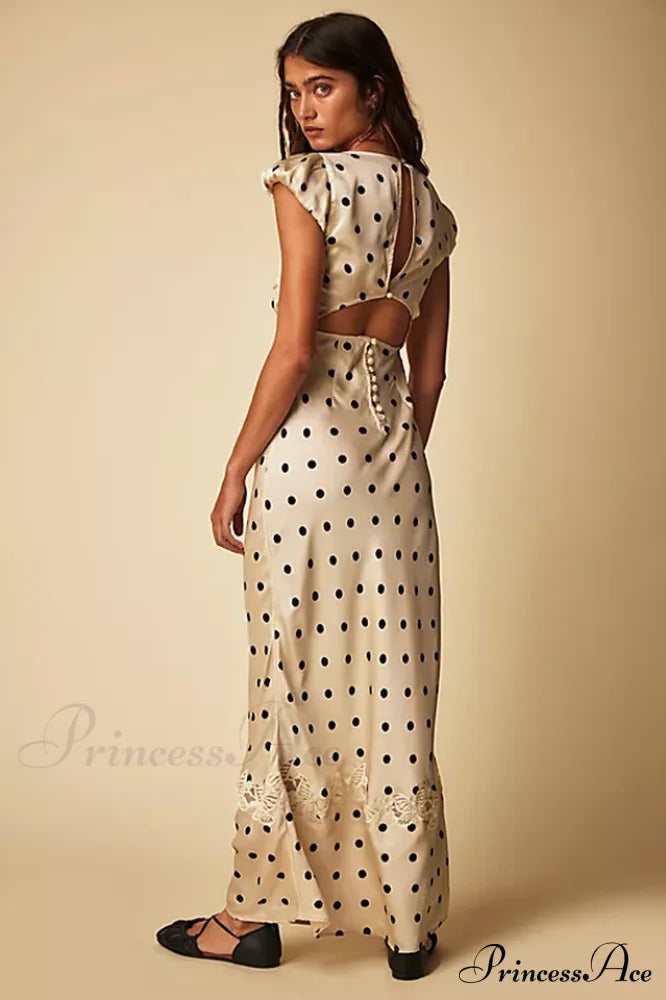 Fashion Babe Lace Charming Polka Dot Maxi Dress