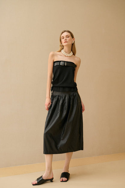 Faux leather midi skirt