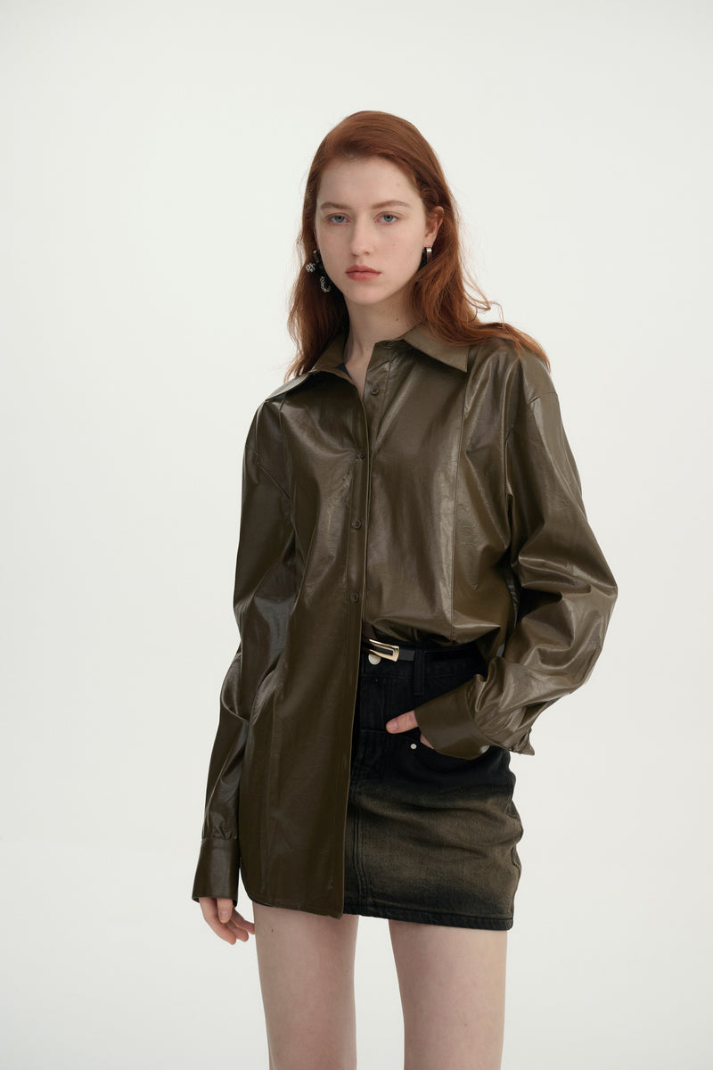 Faux leather shirt
