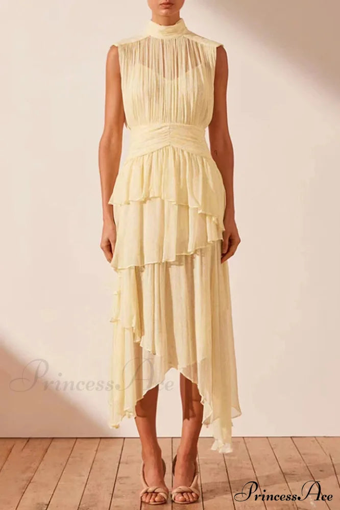 Faye Sleeveless Stylish Ruched Midi Dress