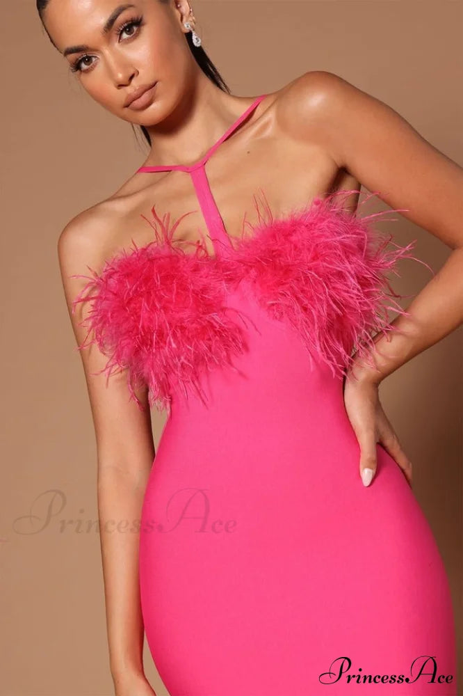 Feather Halter Stylish Mini Dress