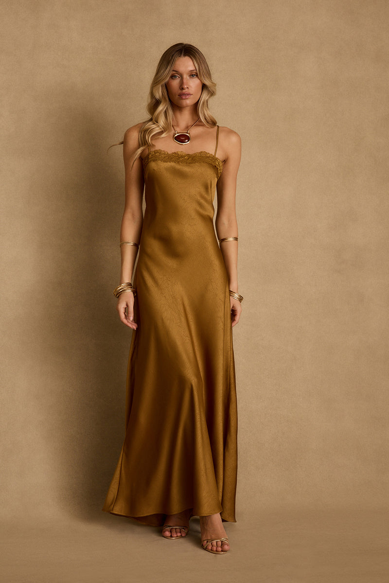 Fia Gold Satin Maxi Dress