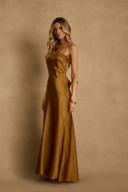 Fia Gold Satin Maxi Dress