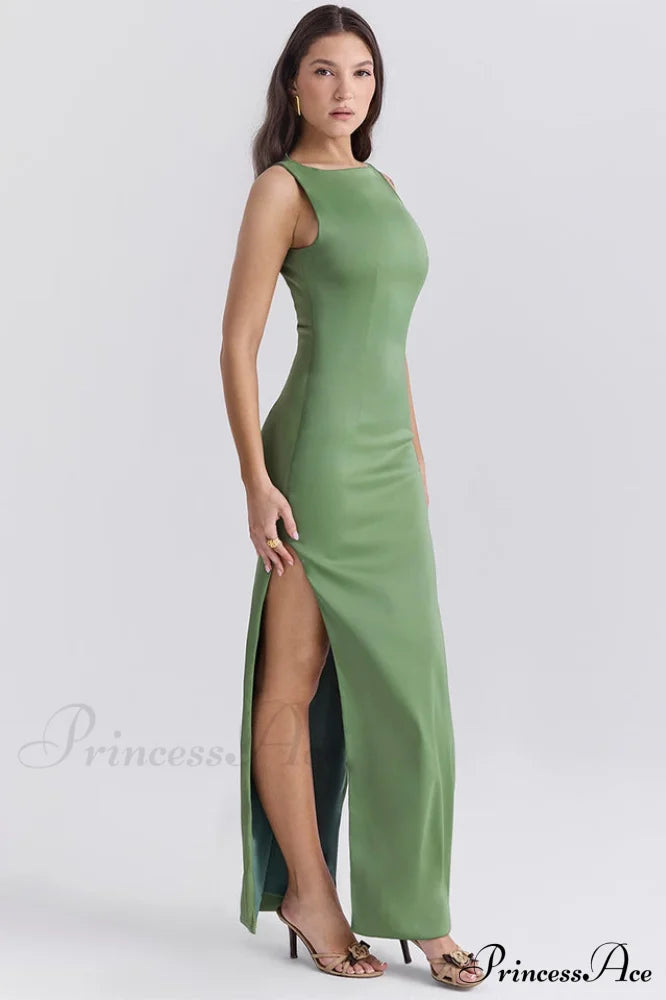 Filomena Olive Boat Charming Neck Maxi Dress