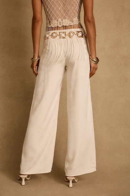 Finnian Ivory Jacquard Trousers