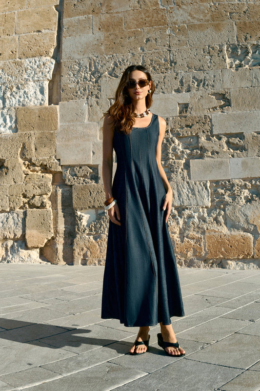 Fit and flare denim dress