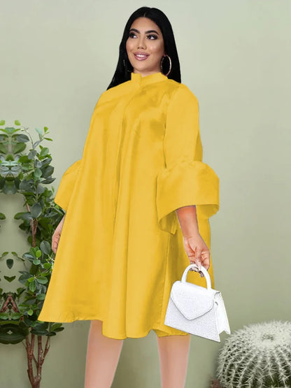 Flare Sleeve Graceful Hot Stamping Dress Yellow / M Dresses