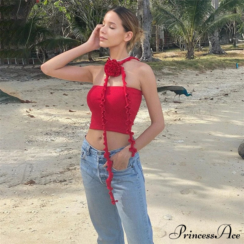 Floral Frill Strappy Charming Wrap Around Crop Top