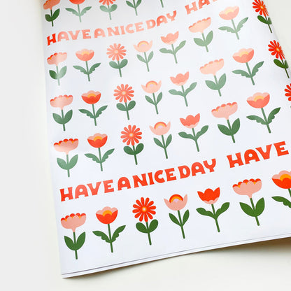 Flowers in a Line Wrapping Paper Sheets | Floral Gift Wrap Sheets | Set of 3 Gift Wrap Sheets | Have A Nice Day Gift Wrapping | Golden Rule Gallery | Excelsior, MN