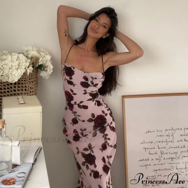 Floral Print Strappy Charming Back Tie-Up Midi Dress