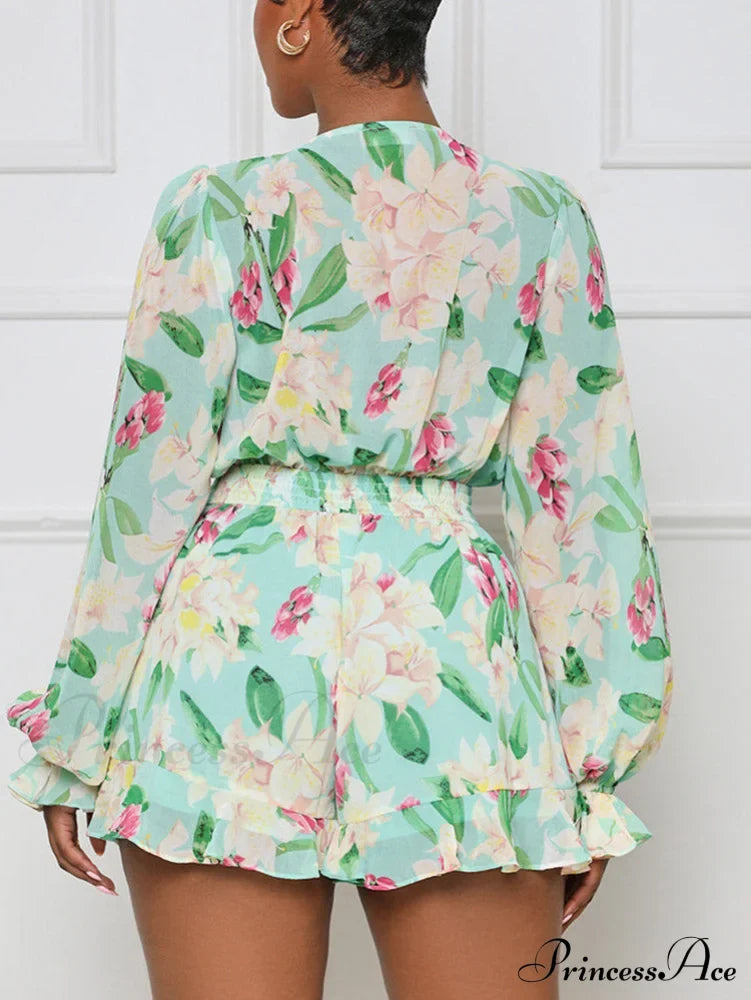 Floral Printed Puff Trendy Sleeve Midi Dress Jumpsuits & Rompers