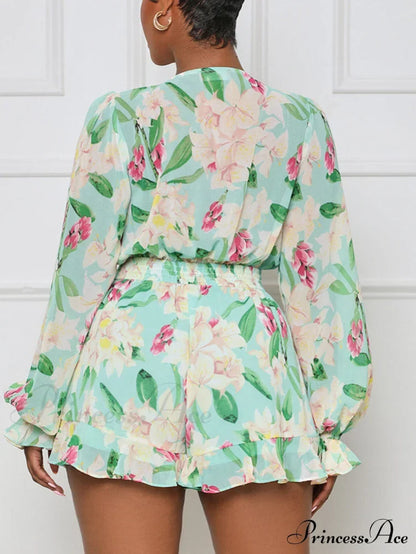 Floral Printed Puff Trendy Sleeve Midi Dress Jumpsuits & Rompers