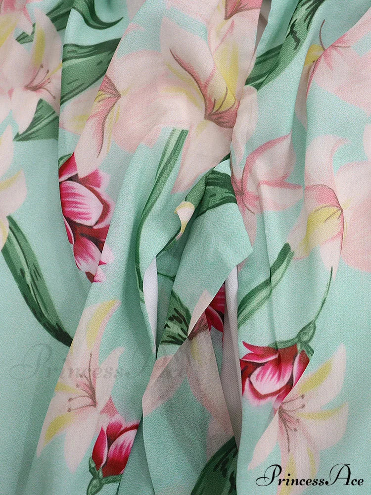 Floral Printed Puff Trendy Sleeve Midi Dress Jumpsuits & Rompers