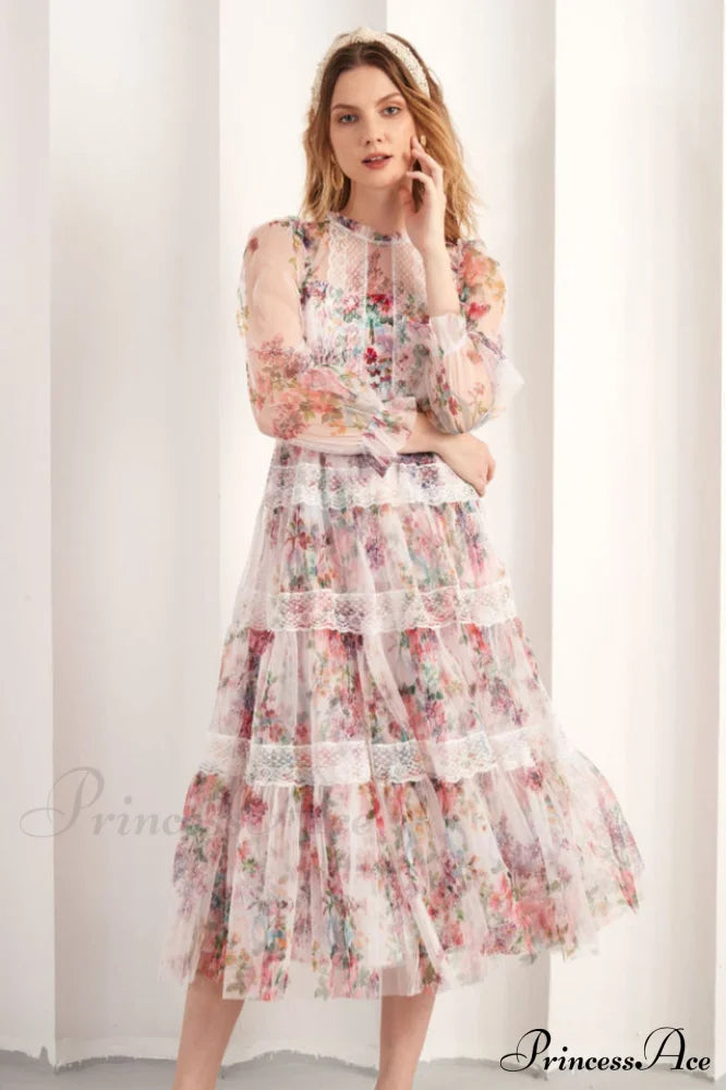 Floral Wonder Stylish Midi Dress S / Apricot