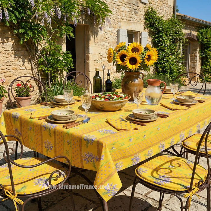Le Cluny Lavender Yellow Acrylic Coated Cotton Tablecloth
