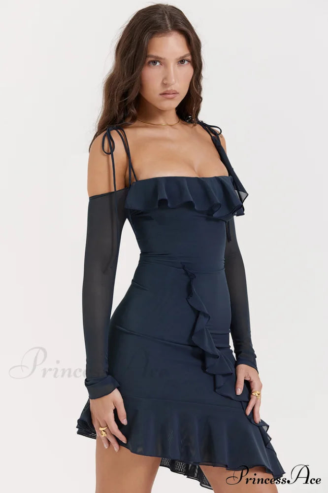 French Navy Stylish Ruffle Mini Dress