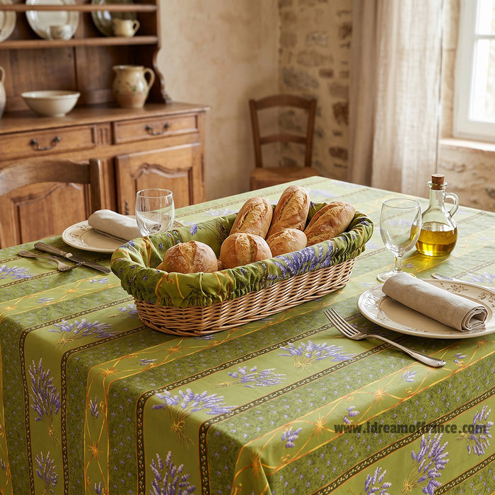 French Provencal bread basket - Cotton liner - Wicker basket - Lavender green | Le Cluny