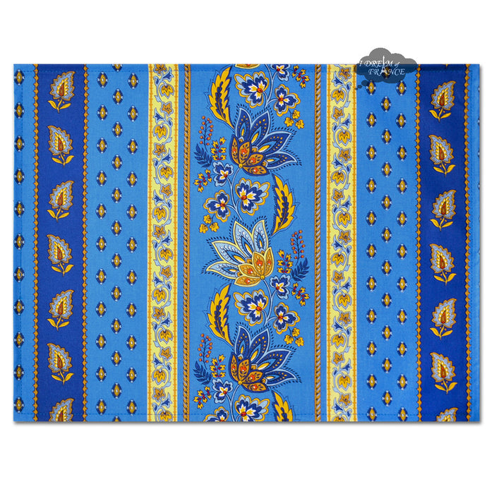 French, Provence, authentic Lisa Blue Coated Cotton Reversible Placemat  by Le Cluny